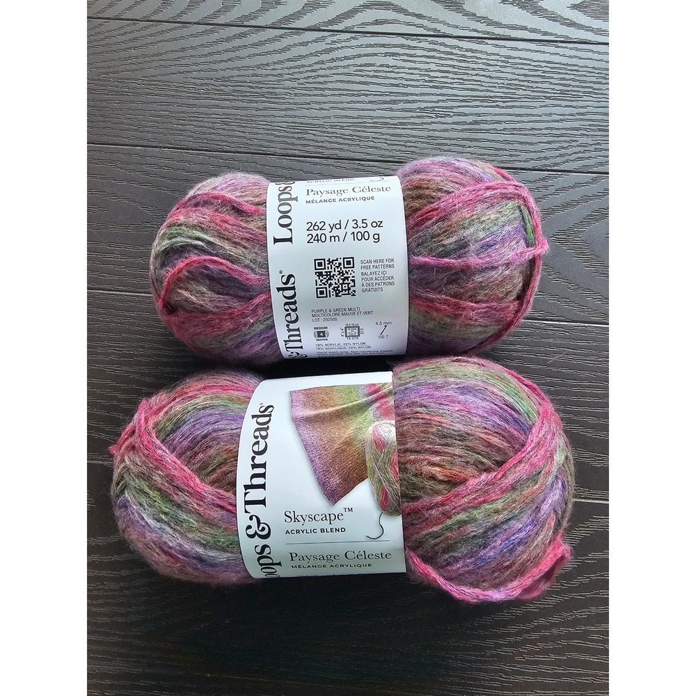 2 Skeins Loops & Threads Skyscape Yarn Paysage Celeste Purple Green Multi 524yds